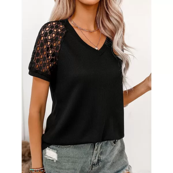 imageCUPSHE Womens Casual Mock Neck Blouse Rib Knit Tops Long Sleeve Shirts with Cutout DetailsBlackshort Sleeve