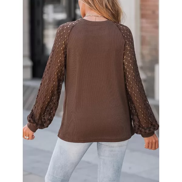 imageCUPSHE Womens Casual Mock Neck Blouse Rib Knit Tops Long Sleeve Shirts with Cutout DetailsCoffee