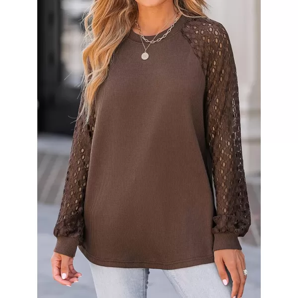 imageCUPSHE Womens Casual Mock Neck Blouse Rib Knit Tops Long Sleeve Shirts with Cutout DetailsCoffee