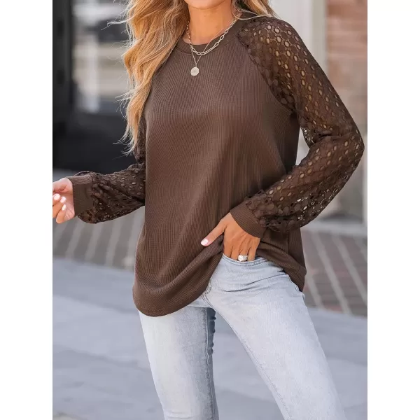 imageCUPSHE Womens Casual Mock Neck Blouse Rib Knit Tops Long Sleeve Shirts with Cutout DetailsCoffee