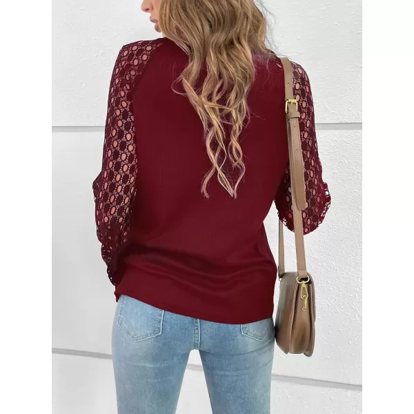 imageCUPSHE Womens Casual Mock Neck Blouse Rib Knit Tops Long Sleeve Shirts with Cutout DetailsWine Red