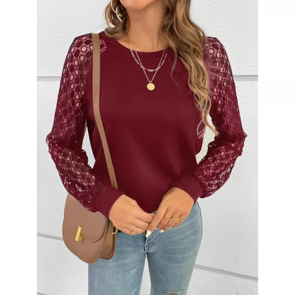 imageCUPSHE Womens Casual Mock Neck Blouse Rib Knit Tops Long Sleeve Shirts with Cutout DetailsWine Red