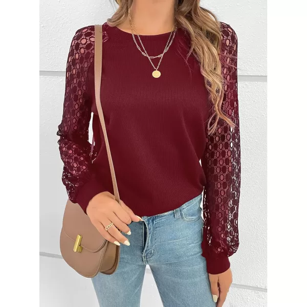imageCUPSHE Womens Casual Mock Neck Blouse Rib Knit Tops Long Sleeve Shirts with Cutout DetailsWine Red