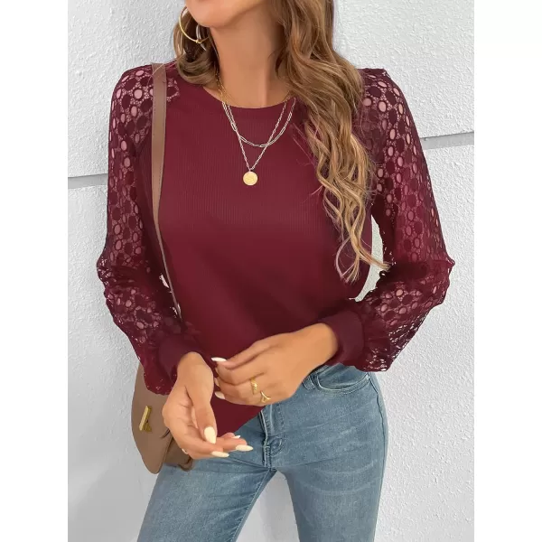 imageCUPSHE Womens Casual Mock Neck Blouse Rib Knit Tops Long Sleeve Shirts with Cutout DetailsWine Red