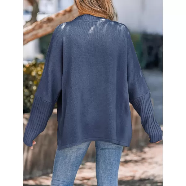 imageCUPSHE Womens Casual Mock Neck Sweater Fall Knit Long Sleeves Pullover with Inverted Seam DetailBlue