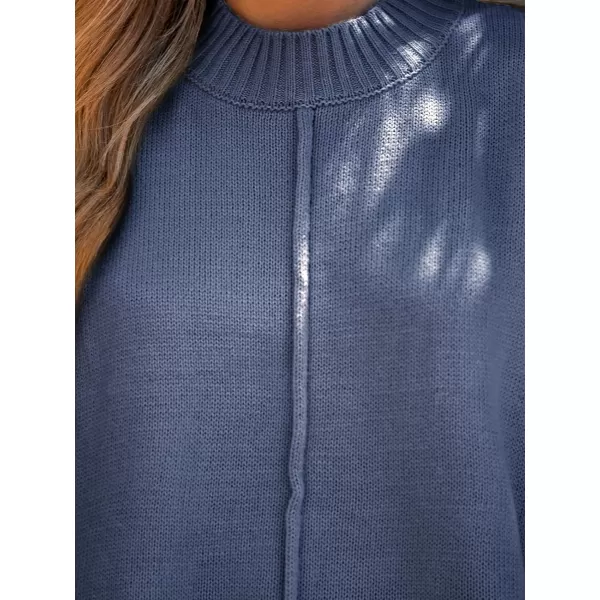 imageCUPSHE Womens Casual Mock Neck Sweater Fall Knit Long Sleeves Pullover with Inverted Seam DetailBlue