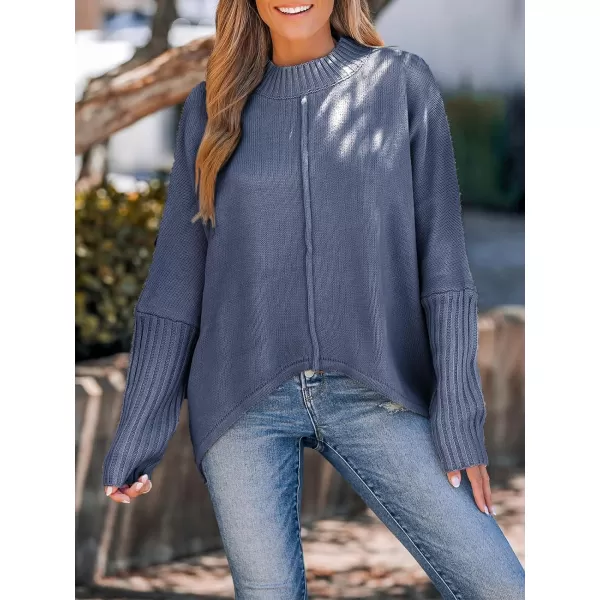 imageCUPSHE Womens Casual Mock Neck Sweater Fall Knit Long Sleeves Pullover with Inverted Seam DetailBlue
