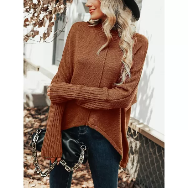 imageCUPSHE Womens Casual Mock Neck Sweater Fall Knit Long Sleeves Pullover with Inverted Seam DetailBrown