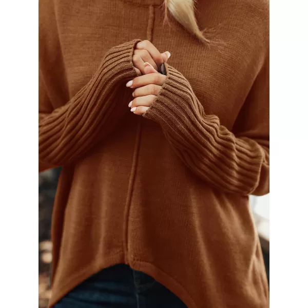 imageCUPSHE Womens Casual Mock Neck Sweater Fall Knit Long Sleeves Pullover with Inverted Seam DetailBrown