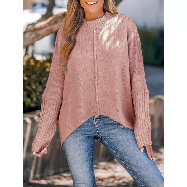 imageCUPSHE Womens Casual Mock Neck Sweater Fall Knit Long Sleeves Pullover with Inverted Seam DetailPink