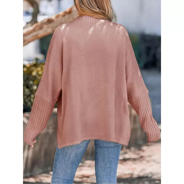 imageCUPSHE Womens Casual Mock Neck Sweater Fall Knit Long Sleeves Pullover with Inverted Seam DetailPink