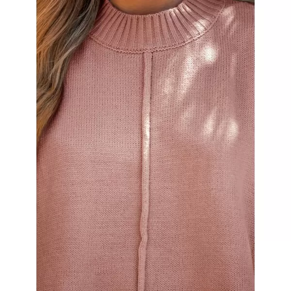 imageCUPSHE Womens Casual Mock Neck Sweater Fall Knit Long Sleeves Pullover with Inverted Seam DetailPink