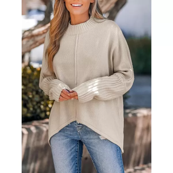 imageCUPSHE Womens Casual Mock Neck Sweater Fall Knit Long Sleeves Pullover with Inverted Seam DetailSand
