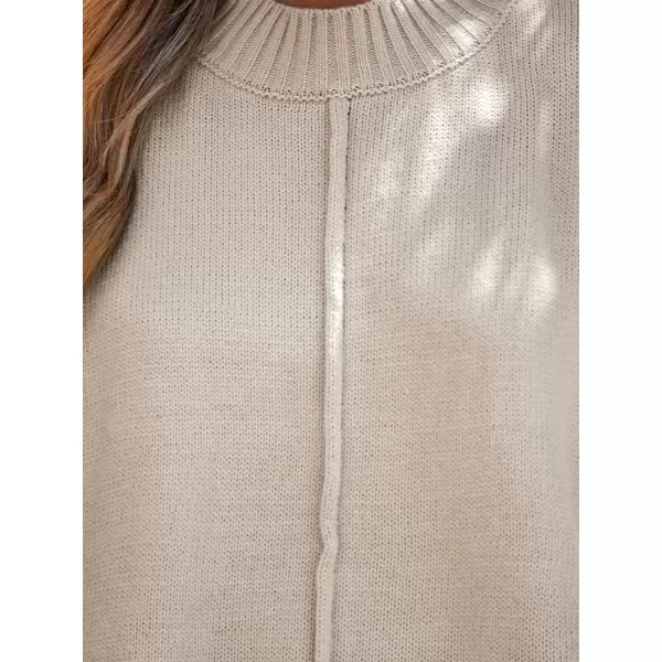 imageCUPSHE Womens Casual Mock Neck Sweater Fall Knit Long Sleeves Pullover with Inverted Seam DetailSand