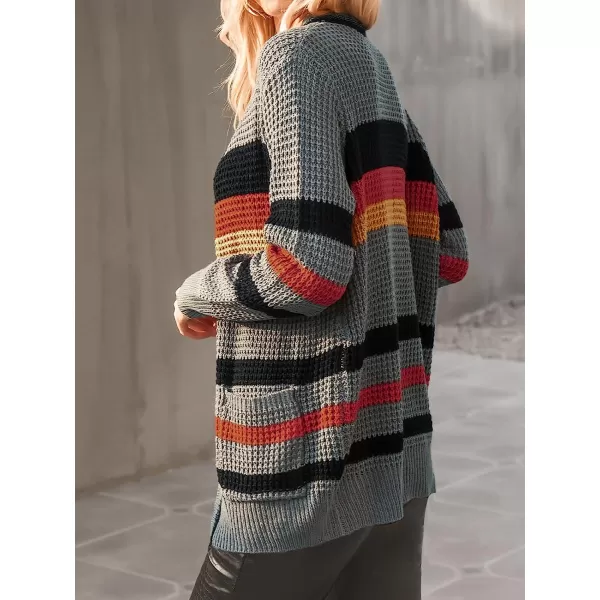 imageCUPSHE Womens Casual Open Front Cardigan Fall Knit Long Sleeves Sweater with Striped PatternDark Grey