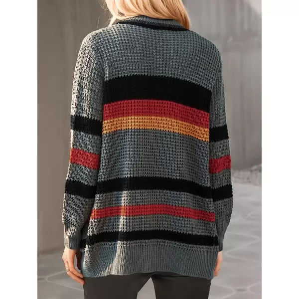 imageCUPSHE Womens Casual Open Front Cardigan Fall Knit Long Sleeves Sweater with Striped PatternDark Grey