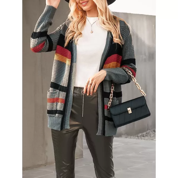 imageCUPSHE Womens Casual Open Front Cardigan Fall Knit Long Sleeves Sweater with Striped PatternDark Grey