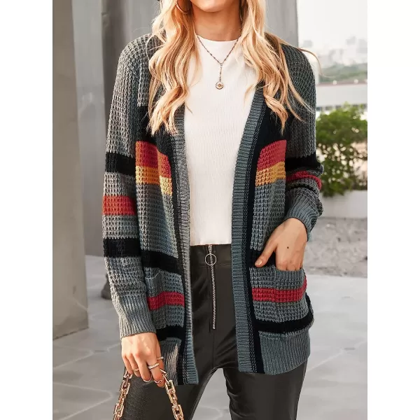 imageCUPSHE Womens Casual Open Front Cardigan Fall Knit Long Sleeves Sweater with Striped PatternDark Grey
