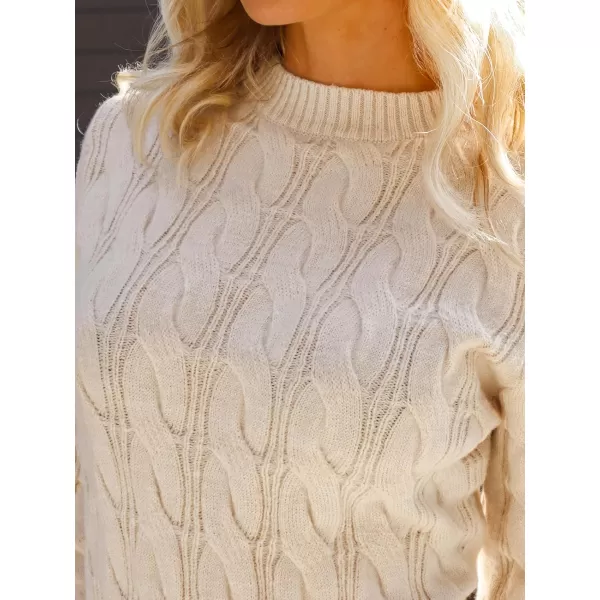 imageCUPSHE Womens Casual Pullover Fall Sweaters Round Neck Cable Knit Long Sleeves Sweater DressAlmond
