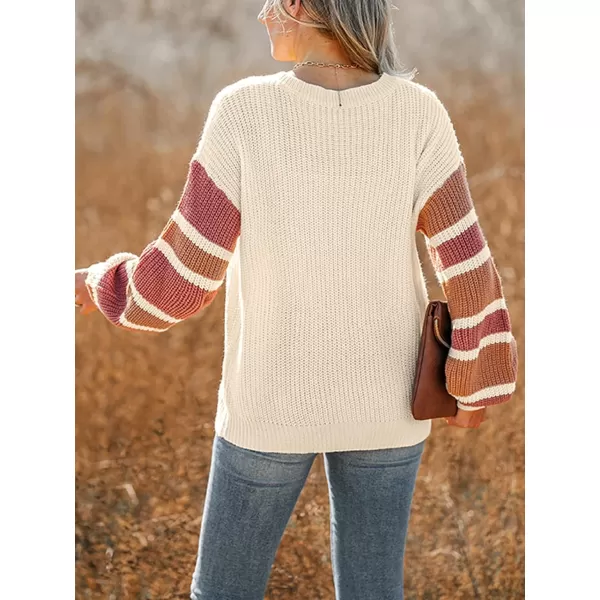 imageCUPSHE Womens Casual Pullover Fall Sweaters V Neck Striped Knit Button Long Sleeves Henley TopsBeige