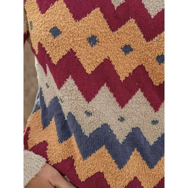 imageCUPSHE Womens Casual Pullover Sweaters One Shoulder Chevron Ethnic Knit Long Sleeves TopsOrangeRed