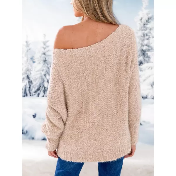 imageCUPSHE Womens Casual Pullover Sweaters One Shoulder Lantern Long Sleeve Oversized Puff Knit Chunky Warm TopLight Brown