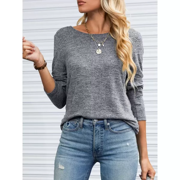 imageCUPSHE Womens Casual Round Neck Blouse Knit Cut Out Shirts Long Sleeves Tops with Caged BackGrey