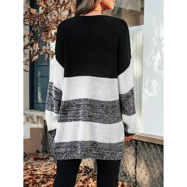 imageCUPSHE Womens Casual Round Neck Knit Sweater Color Block Fall Pullover with Stripe PrintingBlack