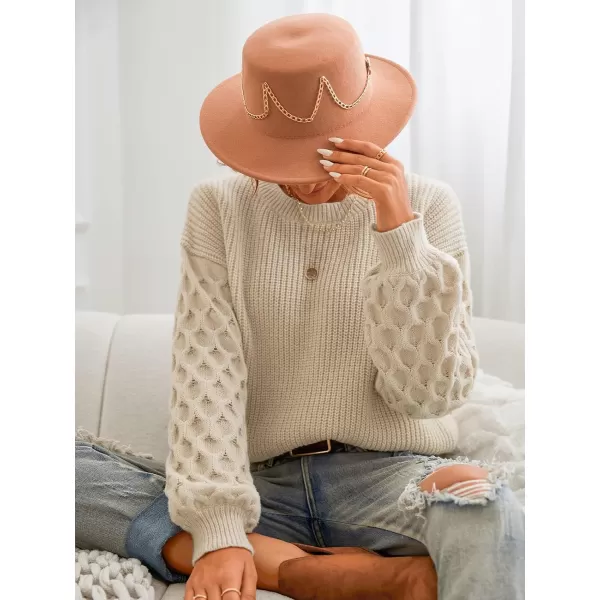 imageCUPSHE Womens Casual Round Neck Sweater Autumn Long Sleeves Fitted Pullover with Honeycomb KnitBeige