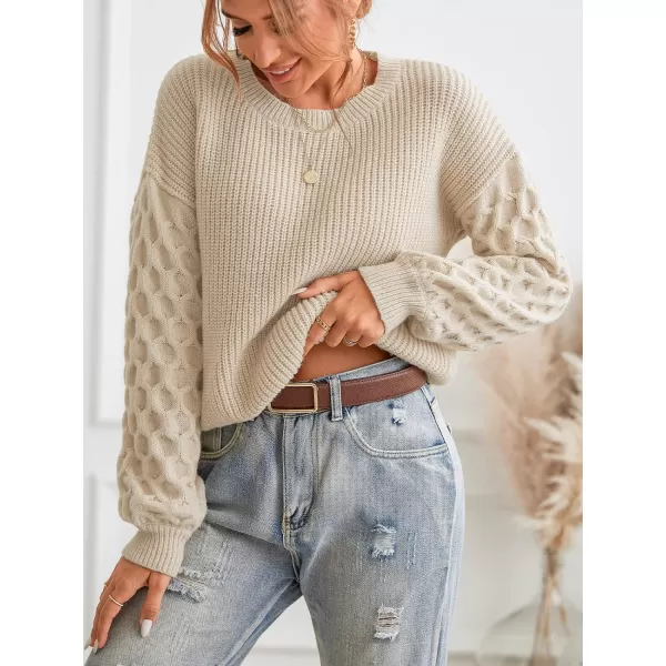 imageCUPSHE Womens Casual Round Neck Sweater Autumn Long Sleeves Fitted Pullover with Honeycomb KnitBeige