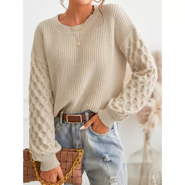imageCUPSHE Womens Casual Round Neck Sweater Autumn Long Sleeves Fitted Pullover with Honeycomb KnitBeige