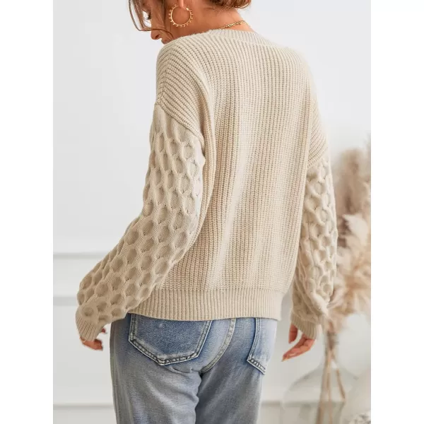 imageCUPSHE Womens Casual Round Neck Sweater Autumn Long Sleeves Fitted Pullover with Honeycomb KnitBeige