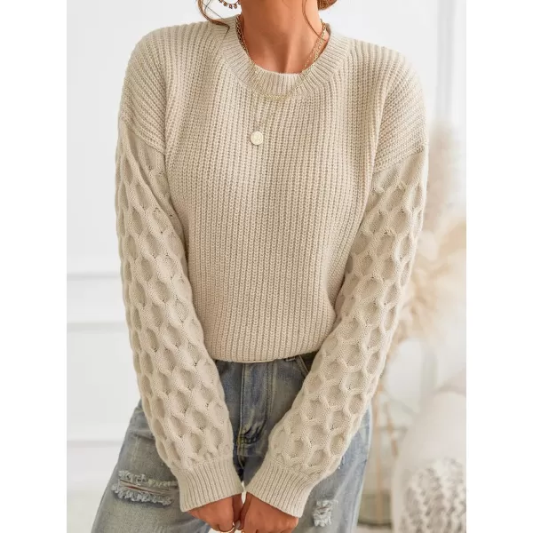 imageCUPSHE Womens Casual Round Neck Sweater Autumn Long Sleeves Fitted Pullover with Honeycomb KnitBeige