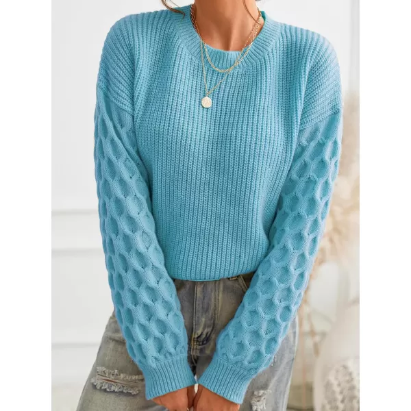 imageCUPSHE Womens Casual Round Neck Sweater Autumn Long Sleeves Fitted Pullover with Honeycomb KnitOcean Blue