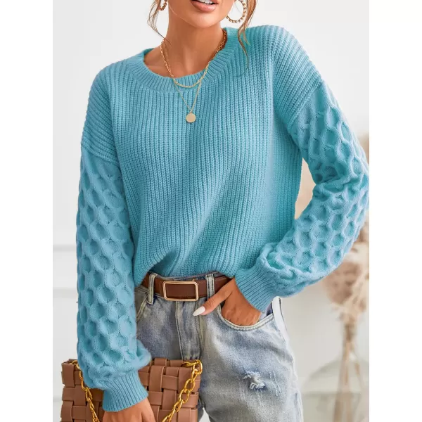 imageCUPSHE Womens Casual Round Neck Sweater Autumn Long Sleeves Fitted Pullover with Honeycomb KnitOcean Blue