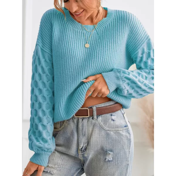 imageCUPSHE Womens Casual Round Neck Sweater Autumn Long Sleeves Fitted Pullover with Honeycomb KnitOcean Blue