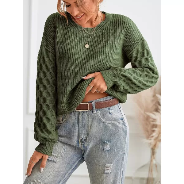 imageCUPSHE Womens Casual Round Neck Sweater Autumn Long Sleeves Fitted Pullover with Honeycomb KnitOlive Green