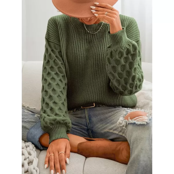 imageCUPSHE Womens Casual Round Neck Sweater Autumn Long Sleeves Fitted Pullover with Honeycomb KnitOlive Green