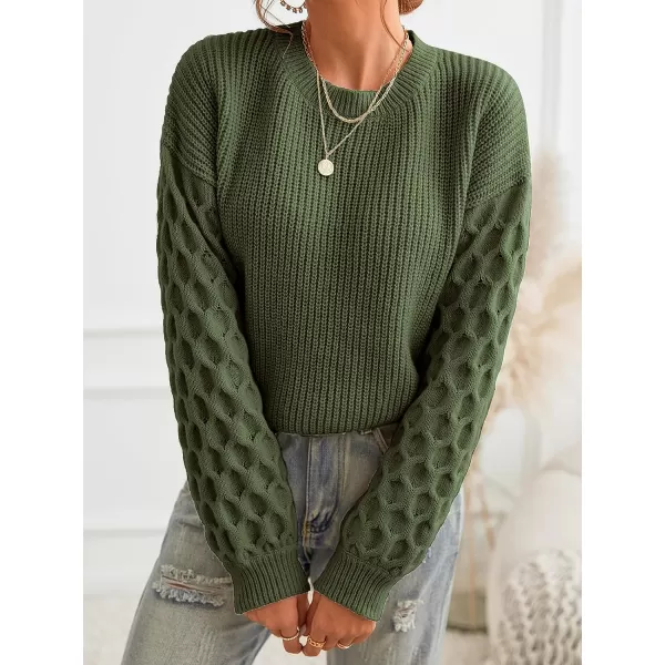 imageCUPSHE Womens Casual Round Neck Sweater Autumn Long Sleeves Fitted Pullover with Honeycomb KnitOlive Green