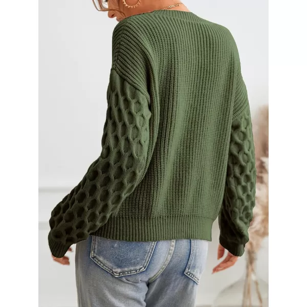 imageCUPSHE Womens Casual Round Neck Sweater Autumn Long Sleeves Fitted Pullover with Honeycomb KnitOlive Green