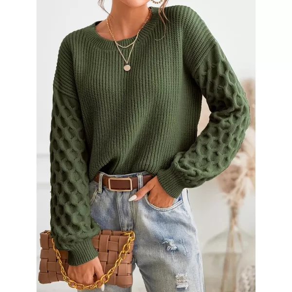 imageCUPSHE Womens Casual Round Neck Sweater Autumn Long Sleeves Fitted Pullover with Honeycomb KnitOlive Green