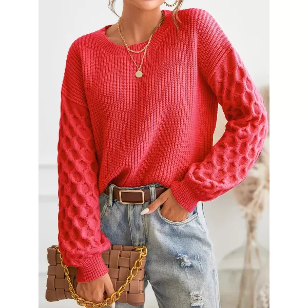 imageCUPSHE Womens Casual Round Neck Sweater Autumn Long Sleeves Fitted Pullover with Honeycomb KnitRed
