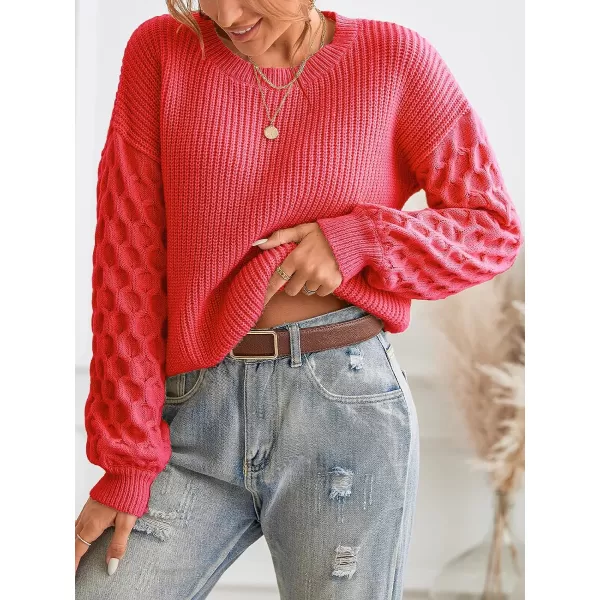 imageCUPSHE Womens Casual Round Neck Sweater Autumn Long Sleeves Fitted Pullover with Honeycomb KnitRed