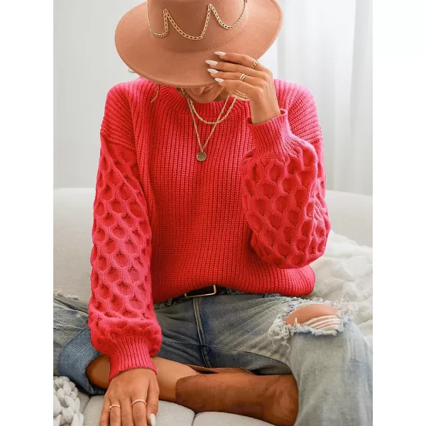 imageCUPSHE Womens Casual Round Neck Sweater Autumn Long Sleeves Fitted Pullover with Honeycomb KnitRed