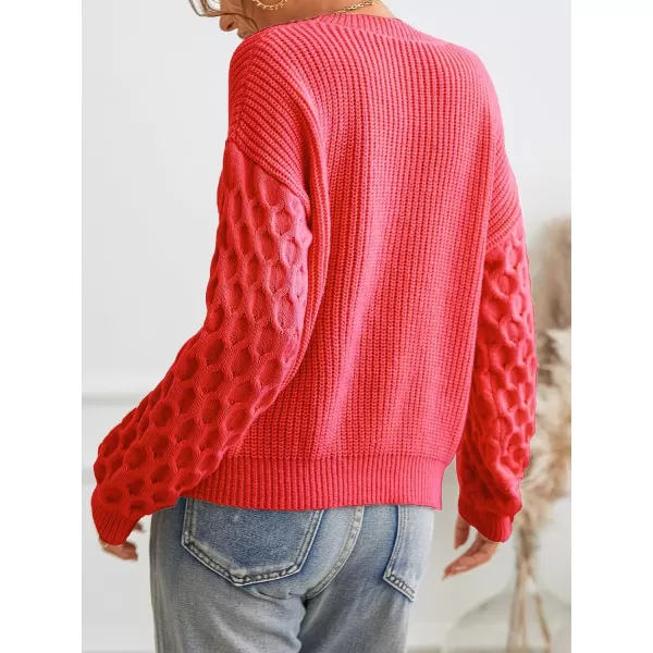 imageCUPSHE Womens Casual Round Neck Sweater Autumn Long Sleeves Fitted Pullover with Honeycomb KnitRed