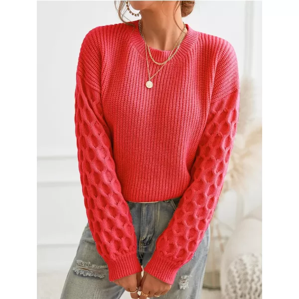 imageCUPSHE Womens Casual Round Neck Sweater Autumn Long Sleeves Fitted Pullover with Honeycomb KnitRed