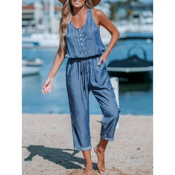 imageCUPSHE Womens Casual Sleeveless Scoop Neck Button Down Overalls With PocketsBlue