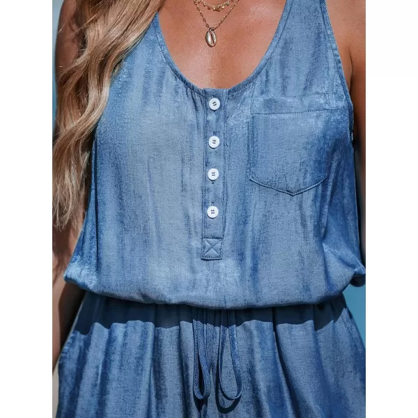 imageCUPSHE Womens Casual Sleeveless Scoop Neck Button Down Overalls With PocketsBlue