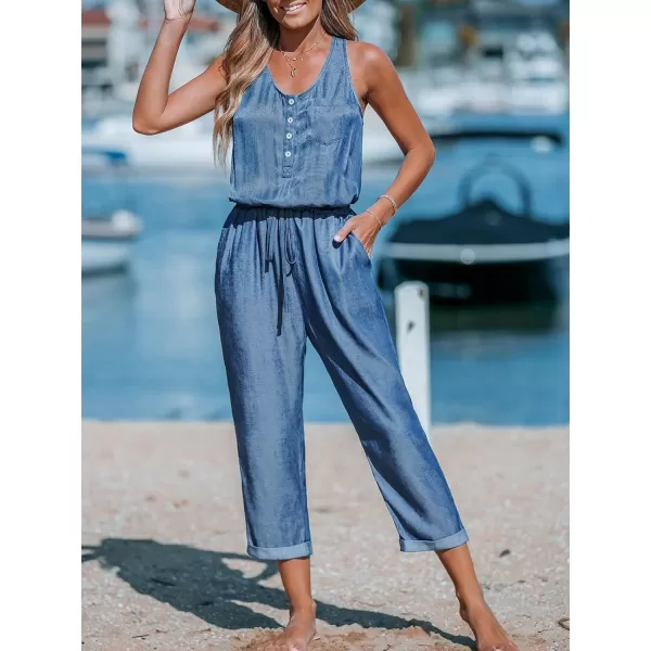 imageCUPSHE Womens Casual Sleeveless Scoop Neck Button Down Overalls With PocketsBlue