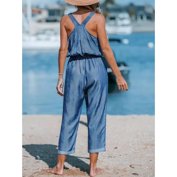 imageCUPSHE Womens Casual Sleeveless Scoop Neck Button Down Overalls With PocketsBlue